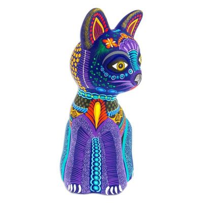 Alternate image for Handcrafted Ceramic Alebrije Figurine of Colorful Cat Oneiric Feline