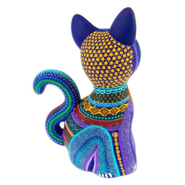 Alternate image for Handcrafted Ceramic Alebrije Figurine of Colorful Cat Oneiric Feline