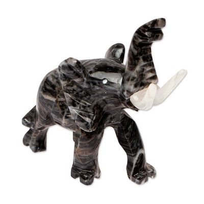 Alternate image for Grey Marble Elephant Sculpture for Tabletop Desk Bookshelf Grey Trunk Charm