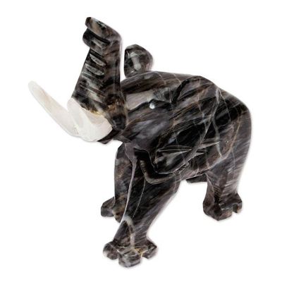 Alternate image for Grey Marble Elephant Sculpture for Tabletop Desk Bookshelf Grey Trunk Charm