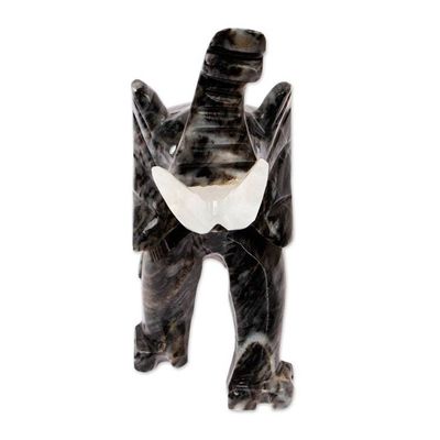 Alternate image for Grey Marble Elephant Sculpture for Tabletop Desk Bookshelf Grey Trunk Charm