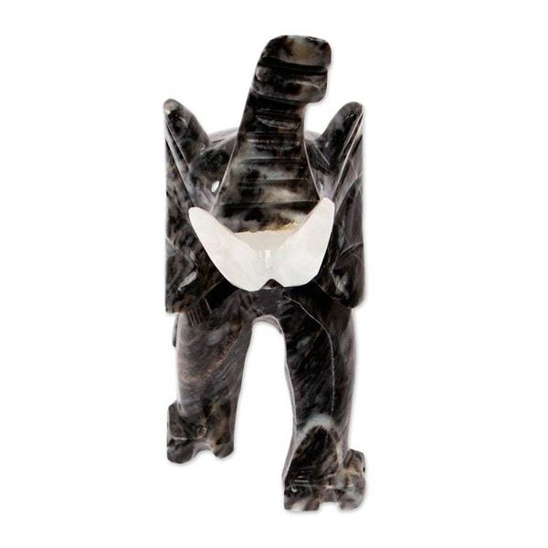 Alternate image for Grey Marble Elephant Sculpture for Tabletop Desk Bookshelf Grey Trunk Charm