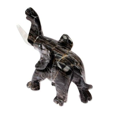 Alternate image for Grey Marble Elephant Sculpture for Tabletop Desk Bookshelf Grey Trunk Charm