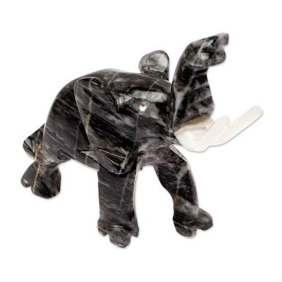 Alternate image for Elephant Marble Sculpture in Grey Hue Hand-Carved in Mexico Charcoal Trunk Charm