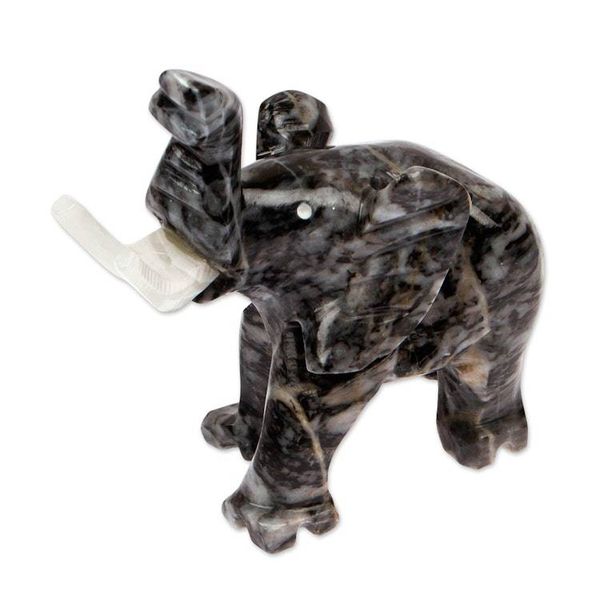 Alternate image for Elephant Marble Sculpture in Grey Hue Hand-Carved in Mexico Charcoal Trunk Charm