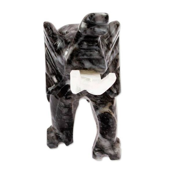 Alternate image for Elephant Marble Sculpture in Grey Hue Hand-Carved in Mexico Charcoal Trunk Charm