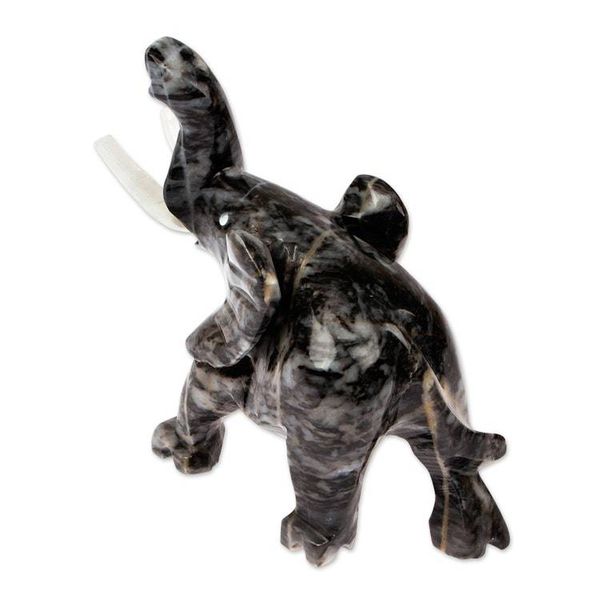 Alternate image for Elephant Marble Sculpture in Grey Hue Hand-Carved in Mexico Charcoal Trunk Charm