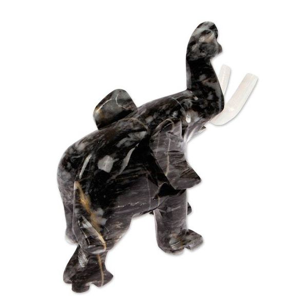 Alternate image for Elephant Marble Sculpture in Grey Hue Hand-Carved in Mexico Charcoal Trunk Charm