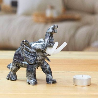 Alternate image for Elephant Marble Sculpture in Grey Hue Hand-Carved in Mexico Charcoal Trunk Charm