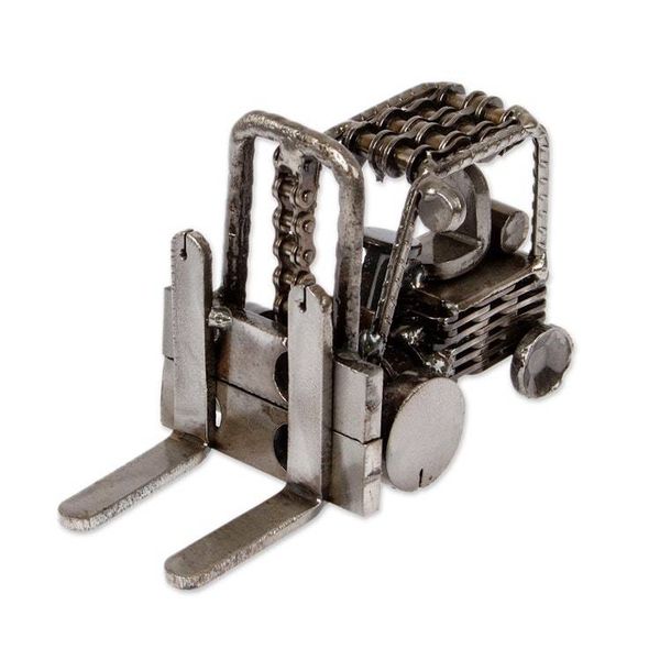 Alternate image for Eco-Friendly Recycled Metal Forklift Figurine from Mexico Charming Forklift