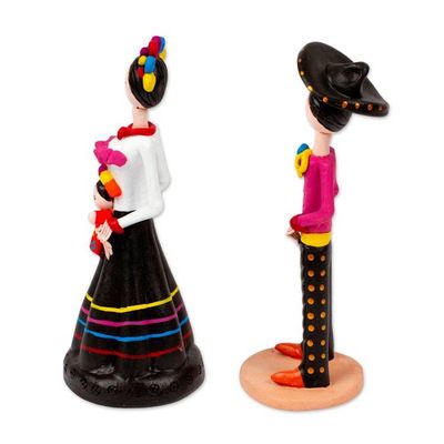 Alternate image for Hand-Painted 2-Piece Folk Art-Themed Couple Sculpture Set Night in Love