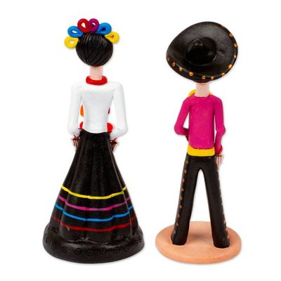 Alternate image for Hand-Painted 2-Piece Folk Art-Themed Couple Sculpture Set Night in Love