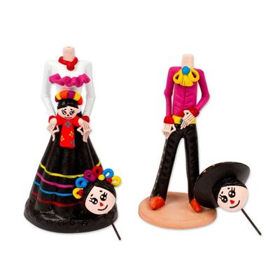 Alternate image for Hand-Painted 2-Piece Folk Art-Themed Couple Sculpture Set Night in Love