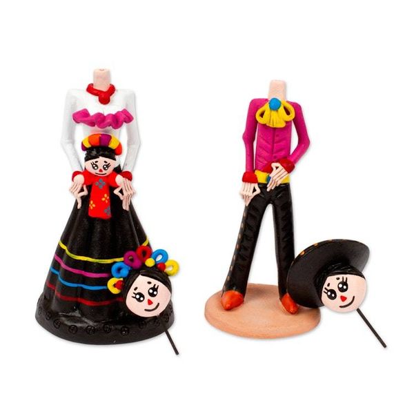 Alternate image for Hand-Painted 2-Piece Folk Art-Themed Couple Sculpture Set Night in Love