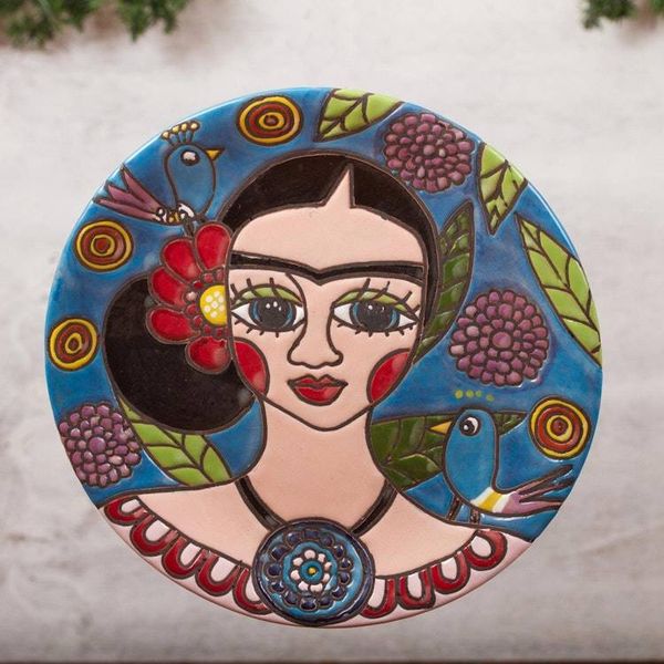 Alternate image for Frida-Themed Ceramic Wall Art Crafted in Mexico Elegant Frida