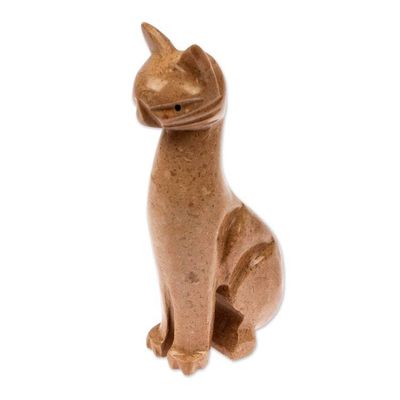 Alternate image for Cat-Themed Modern Hand-Carved Marble Sculpture in Brown Brown Fabulous Feline