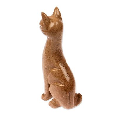Alternate image for Cat-Themed Modern Hand-Carved Marble Sculpture in Brown Brown Fabulous Feline