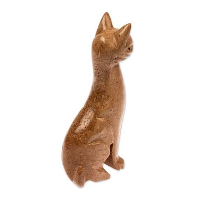 Alternate image for Cat-Themed Modern Hand-Carved Marble Sculpture in Brown Brown Fabulous Feline