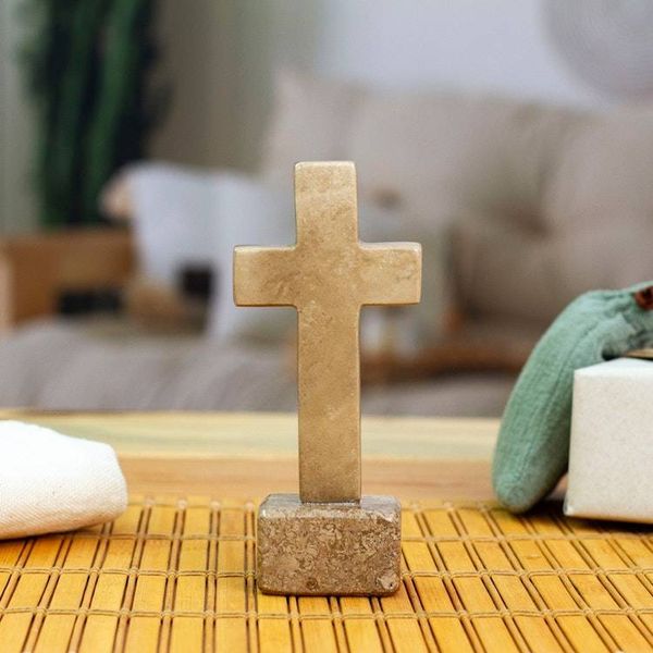 Alternate image for Inspirational Religious Hand-Carved Marble Cross Sculpture Ode to Hope
