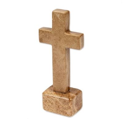 Alternate image for Inspirational Religious Hand-Carved Marble Cross Sculpture Ode to Hope