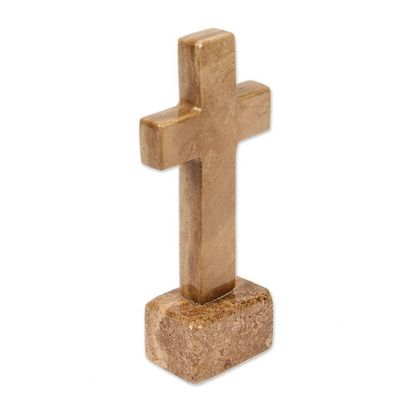 Alternate image for Inspirational Religious Hand-Carved Marble Cross Sculpture Ode to Hope