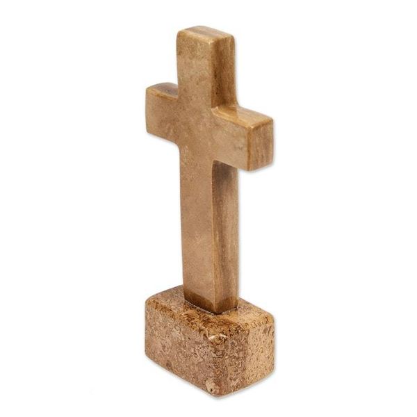 Alternate image for Inspirational Religious Hand-Carved Marble Cross Sculpture Ode to Hope