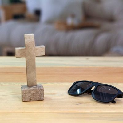 Alternate image for Inspirational Religious Hand-Carved Marble Cross Sculpture Ode to Hope