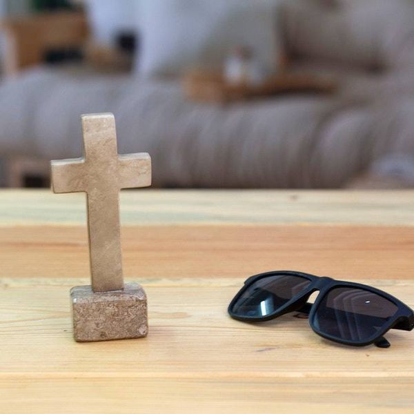 Alternate image for Inspirational Religious Hand-Carved Marble Cross Sculpture Ode to Hope