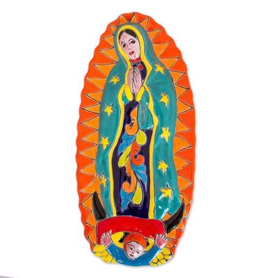Alternate image for Talavera-Style Ceramic Wall Sculpture of the Virgin Mary Talavera Guadalupe in Orange