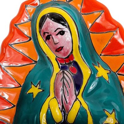 Alternate image for Talavera-Style Ceramic Wall Sculpture of the Virgin Mary Talavera Guadalupe in Orange