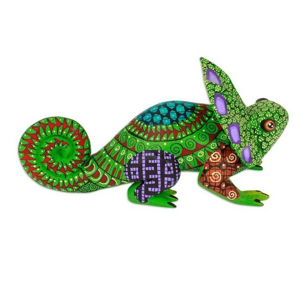 Alternate image for Hand-Painted Green Copal Wood Chameleon Alebrije Figurine Chameleonic Green