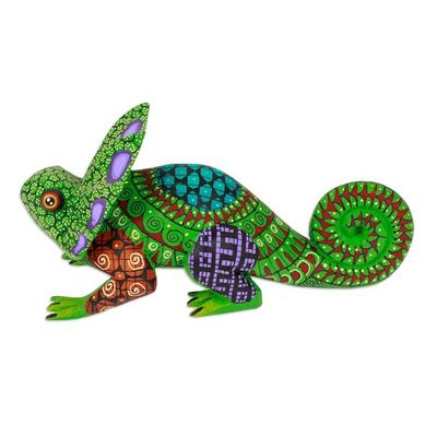 Alternate image for Hand-Painted Green Copal Wood Chameleon Alebrije Figurine Chameleonic Green