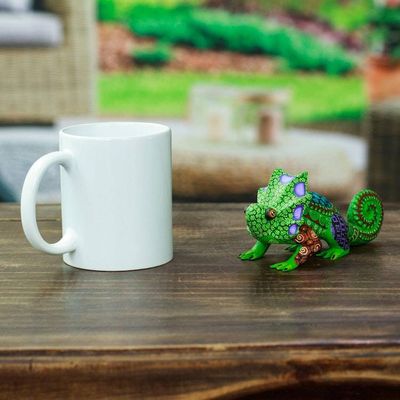 Alternate image for Hand-Painted Green Copal Wood Chameleon Alebrije Figurine Chameleonic Green