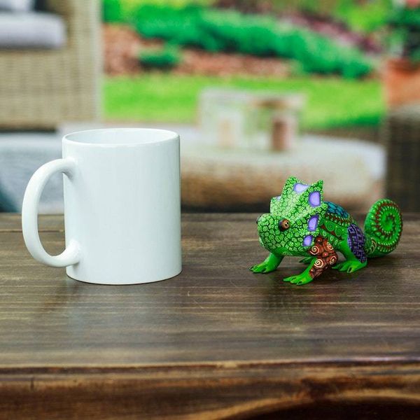 Alternate image for Hand-Painted Green Copal Wood Chameleon Alebrije Figurine Chameleonic Green