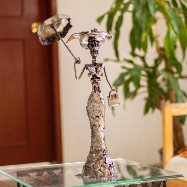 Alternate image for Handcrafted Scrap Metal Catrina Statuette Rustic Catrina I
