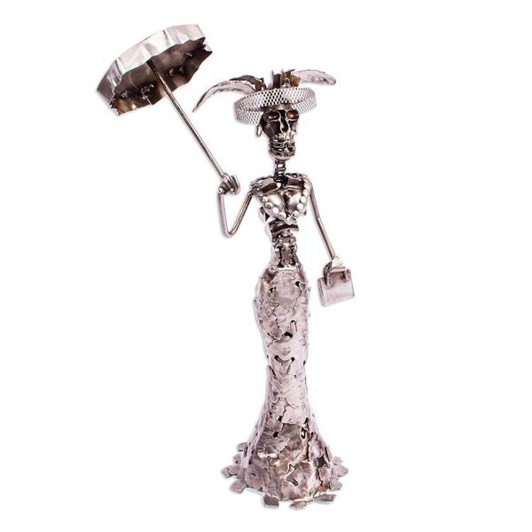 Alternate image for Handcrafted Scrap Metal Catrina Statuette Rustic Catrina I