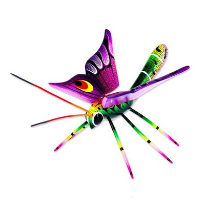 Alternate image for Butterfly-Themed Hand-Painted Copal Wood Alebrije Sculpture Magical Butterfly