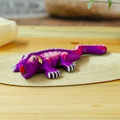 Primary image for Hand-Painted Ceramic Alebrije Purple Iguana Sculpture Exotic Purple Friend