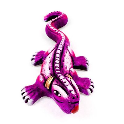 Alternate image for Hand-Painted Ceramic Alebrije Purple Iguana Sculpture Exotic Purple Friend