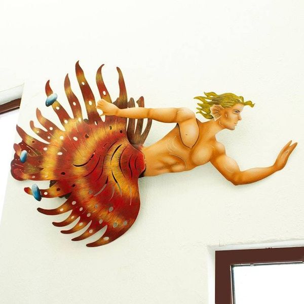 Alternate image for Steel Wall Decor of Merman with Lionfish Tail from Mexico Lionfish Merman