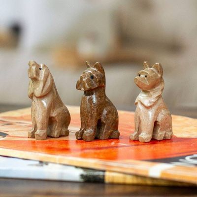 Primary image for 3-Piece Hand-Carved Dog Marble Figurine Set in Earthy Tones Tails of Earth