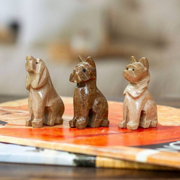 Alternate image for 3-Piece Hand-Carved Dog Marble Figurine Set in Earthy Tones Tails of Earth