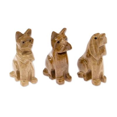 Alternate image for 3-Piece Hand-Carved Dog Marble Figurine Set in Earthy Tones Tails of Earth