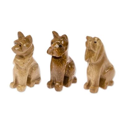 Alternate image for 3-Piece Hand-Carved Dog Marble Figurine Set in Earthy Tones Tails of Earth