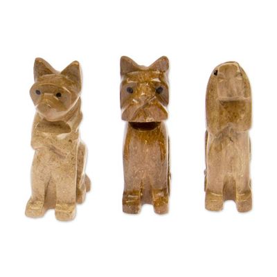 Alternate image for 3-Piece Hand-Carved Dog Marble Figurine Set in Earthy Tones Tails of Earth