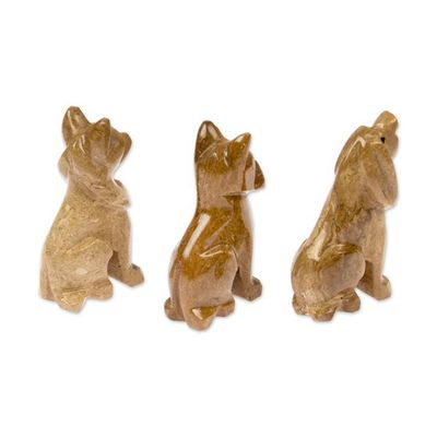 Alternate image for 3-Piece Hand-Carved Dog Marble Figurine Set in Earthy Tones Tails of Earth