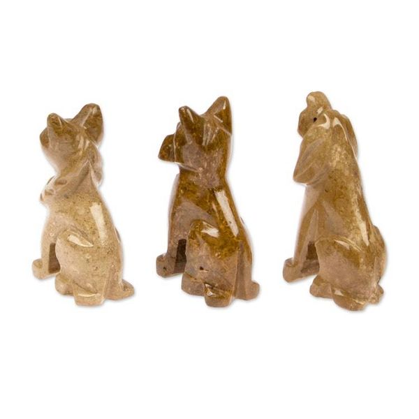 Alternate image for 3-Piece Hand-Carved Dog Marble Figurine Set in Earthy Tones Tails of Earth