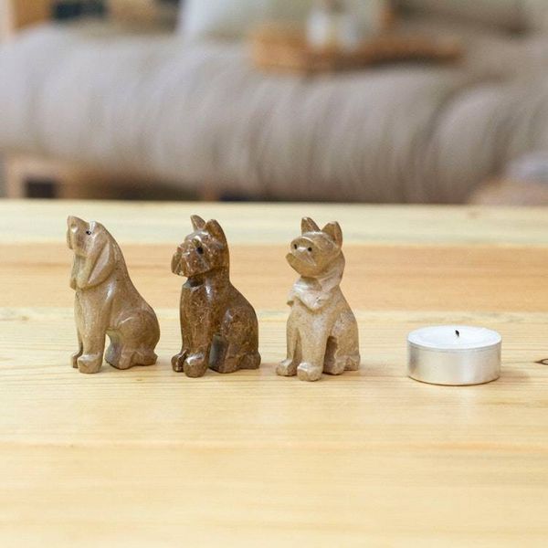 Alternate image for 3-Piece Hand-Carved Dog Marble Figurine Set in Earthy Tones Tails of Earth