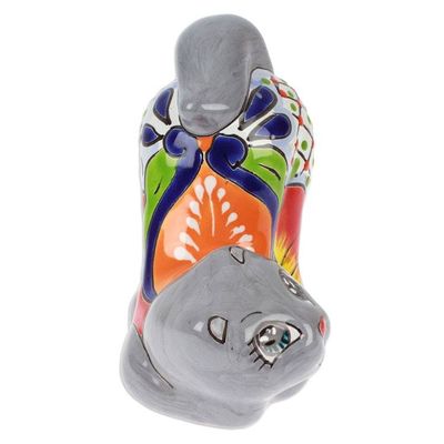 Alternate image for Handcrafted Hacienda-Themed Grey Ceramic Cat Figurine Feline Stretching