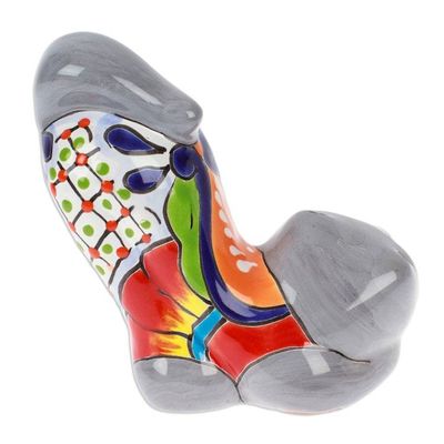 Alternate image for Handcrafted Hacienda-Themed Grey Ceramic Cat Figurine Feline Stretching